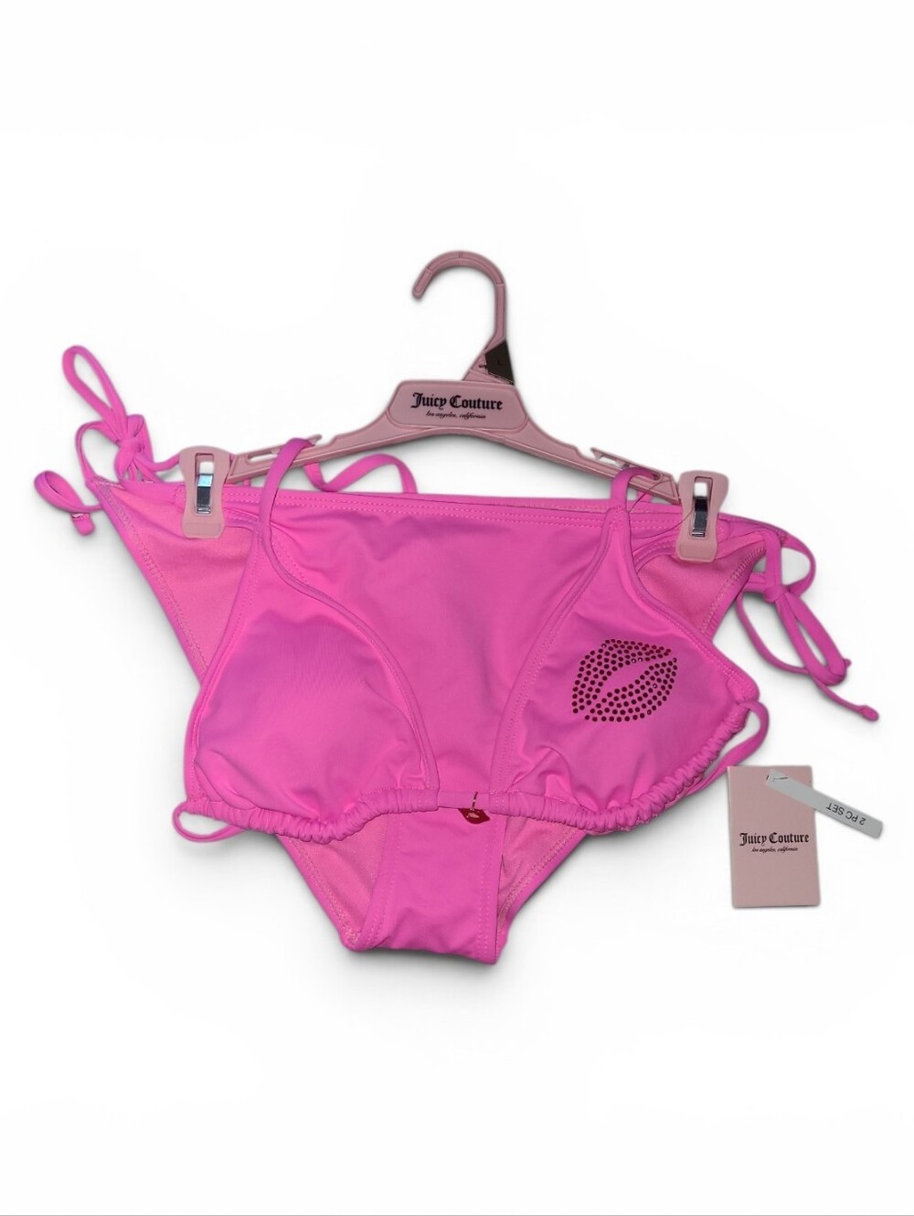 Juicy Couture Neon Pink Rhinestone Lip Bikini Bottoms - Size Large